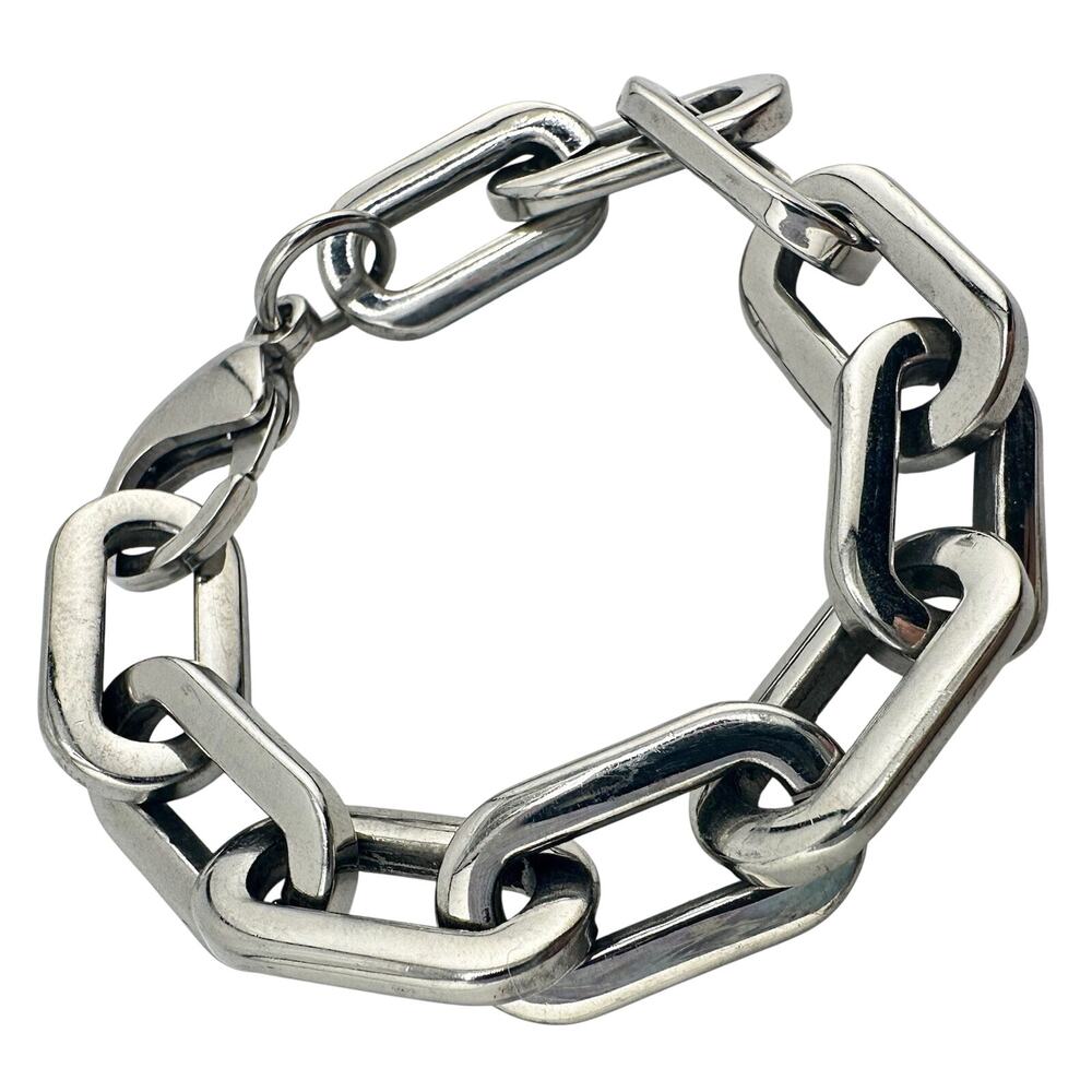 Modern Contemporary Chunky Paperclip Link Silver Tone 6” Chain Bracelet